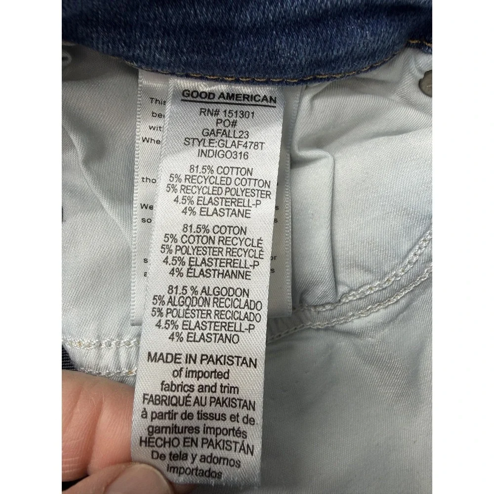 Good American High Rise‎ Straight Jeans Womens 8-12 Blue Medium Wash Stretch